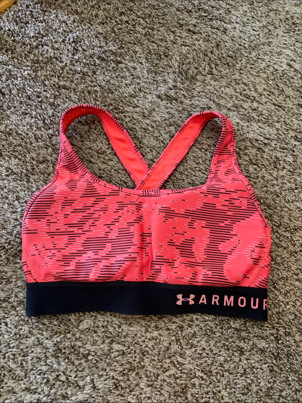 Under Armour Neon Coral Printed Women's Sports Bra with Black Band